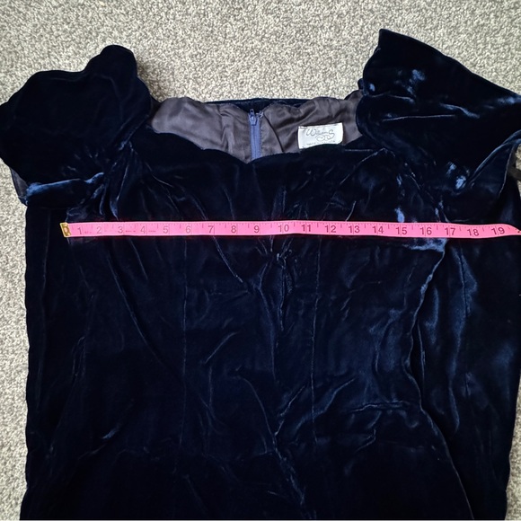 Williams Dark Blue Lined Velvet Maxi Dress with Slit Plunging Scallop Neckline S - Picture 6 of 17